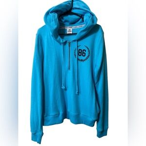 NWOT Large Vintage Victoria’s Secret PINK Half Zip Hoodie 2 Pockets Blue Black